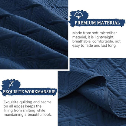 Yiran Navy Blue Quilt Set King Size Fall Bedspreads Embossed Diamond Pattern 3 Piece Soft Microfiber Coverlet Set for All Season with 2 Pillow Shams (106x96 Inch)