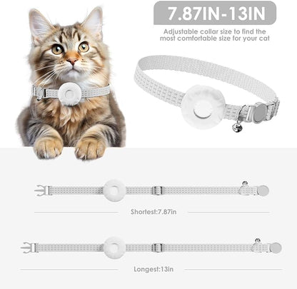 Smart Cat GPS Tracker, Cat Tracker Compatible with Apple Find My App (Only iOS), No Monthly Fee, Waterproof (White Tracker, White Cat Collar)