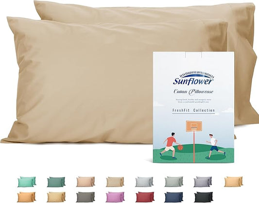 Sunflower King Pillowcases Set of 2, 100% Cotton King Size Pillow Cases 2, 20×40 inches Sandshell, Soft and Breathable