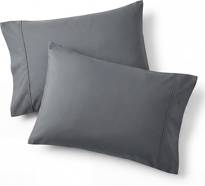 Bedsure King Size Pillow Cases Set of 2 - Dark Grey Brushed Microfiber Pillowcases 2 Pack, Super Soft Pillow Case Cover with Envelope Closure for Kids, Wrinkle, Fade Resistant, 20x36 Inches