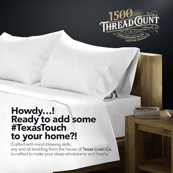 TEXAS LINEN CO. 100% Egyptian Cotton King Size Sheets Set Pack of 2 - Luxury 1500 Thread Count Egyptian Cotton Sheets King Size (8 PC, White), 17" Deep Pocket, Soft, Cooling Sateen Weave Hotel Bedding