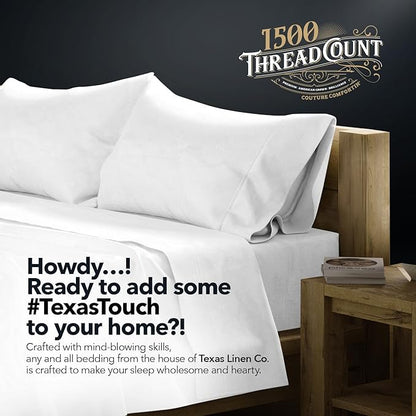 TEXAS LINEN CO. 100% Egyptian Cotton King Size Sheets Set Pack of 2 - Luxury 1500 Thread Count Egyptian Cotton Sheets King Size (8 PC, White), 17" Deep Pocket, Soft, Cooling Sateen Weave Hotel Bedding