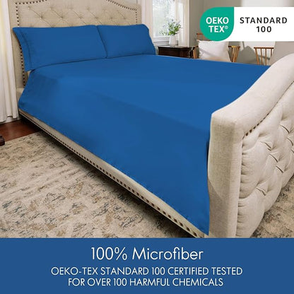 ClevaHome Full Size Sheet Set - 6 Piece Soft Breathable Luxury Bed Sheet Set - Shrinkage & Fade Resistant Embroidered Bedding Sheet with 14-inch Deep Pocket, 2 Extra Pillowcases (Full, Royal Blue)