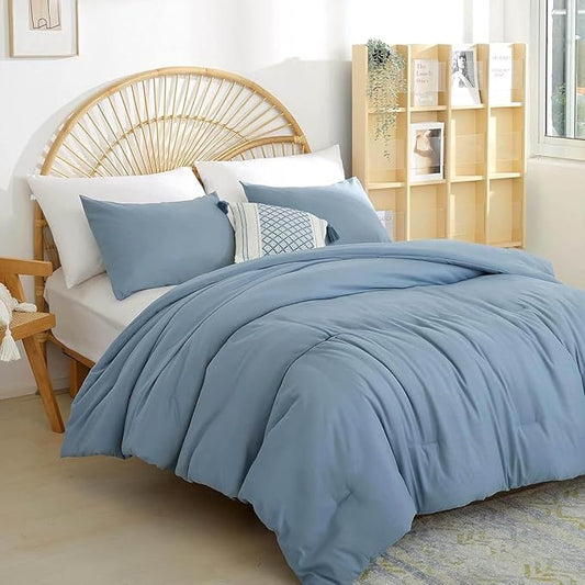 Weigelia Boho Dusty Blue 3PCS Microfiber Bed Comforter Set for All Seasons - Soft, Lightweight Comforter and Pillowcases