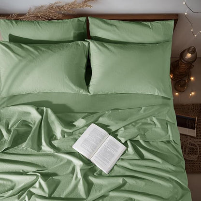 LBRO2M 100% Pure Linen Sheet Set Deep Pocket Up to 16" Bed Sheets Sets, Natural Flax Beddings Soft, Breathable, Comfortable for All Seasons 6 Pcs Sheet Set Full Size, Green