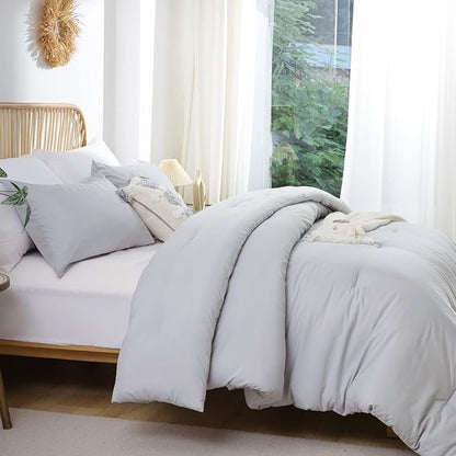 ROSGONIA California King Comforter Set Light Grey, 3pcs (1 Boho Gray Cal King Comforter & 2 Pillowcases), Soft Lightweight Bedding Blanket Quilt