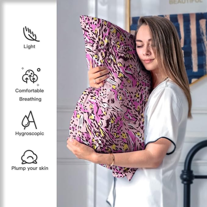 Mulberry Silk Pillowcase for Hair and Skin Standard Size Leopard Print Pillow Cases with Zipper Soft Breathable Smooth Cooling Covers Sleeping (Pink Paint, 20"X 26",1Pcs)