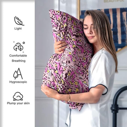 Mulberry Silk Pillowcase for Hair and Skin Standard Size Leopard Print Pillow Cases with Zipper Soft Breathable Smooth Cooling Covers Sleeping (Pink Paint, 20"X 26",1Pcs)