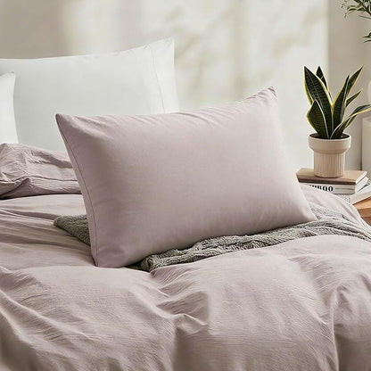 LOVQUE Linen Light Grey Duvet Cover Twin Size, 100% Washed Cotton Linen Like Bedding Set with Zipper Closure (No Comforter), 68x90 Inches