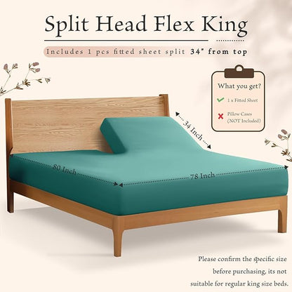 SiinvdaBZX Split Top King Fitted Sheet Only for Adjustable Bed, Ultra-Soft Microfiber 34 Inch Top Split Head Sheets Half Split King Bottom Sheet, Fits 14" -16" Deep Pocket, Teal