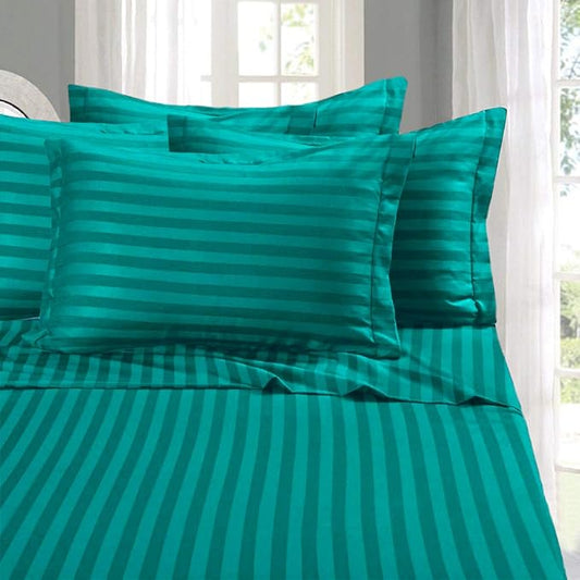 Elegant Comfort Best, Softest, Coziest 6-Piece Sheet Sets! - 1500 Premier Hotel Quality Luxurious Wrinkle Resistant 6-Piece Damask Stripe Bed Sheet Set, King Turquoise