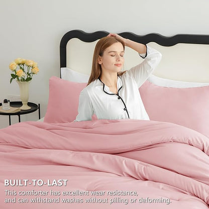 CozyLux King Size Comforter Set Pink, 3 Pieces Solid Comforters King Size Breathable Quilted Bedding Sets, Luxury Soft Lightweight Bed Set with Down Alternative Comforter and 2 Pillowcases All Season