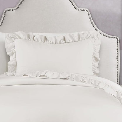 Lush Decor - Comforter Set, Soft Ruffled Bedding with Matching Sham, Cozy Essentials, Elegant Bedroom Decor (Reyna White, Twin XL)