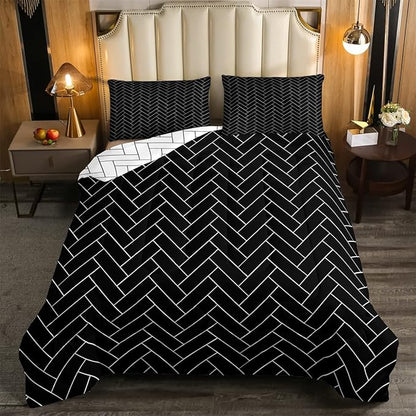 Erosebridal Black Striped Comforter Reversible Geometric White Grid Comforter Set Twin Boho Stripes Bedding Set for Kids Boys Girls Teens Women Men Room,Aztec Striped Duvet Insert with 1 Pillow Case