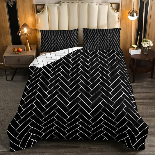 Erosebridal Black Striped Comforter Reversible Geometric White Grid Comforter Set Twin Boho Stripes Bedding Set for Kids Boys Girls Teens Women Men Room,Aztec Striped Duvet Insert with 1 Pillow Case