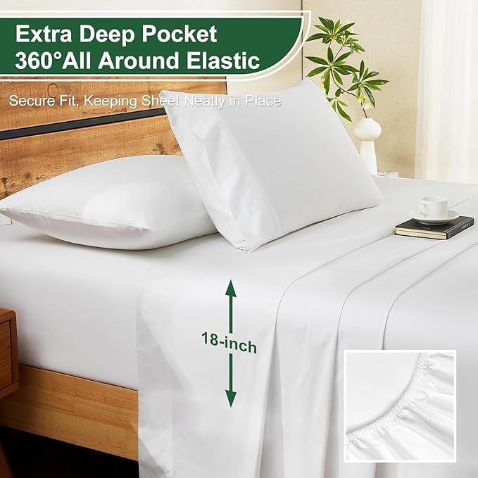 Ivelow 100% Egyptian Cotton Sheets Full Size Set - 1200 Thread Count 6 PC 18" Deep Pocket Full Sheets Luxury White Cotton Bed Sheets Set Soft Breathable Cooling Durable Hotel Quality Bedding