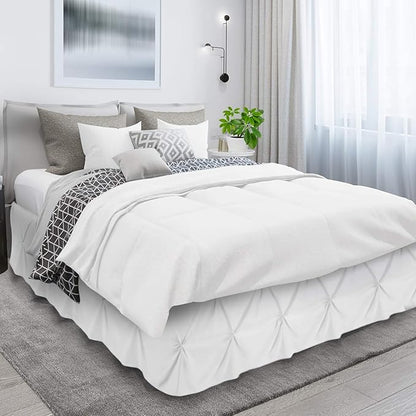 Nestl White Bed Skirt Queen Size, Pinch Pleat Queen Bed Skirt, 14" Inch Drop Queen Bedskirt, Hotel Quality White Bed Skirts, Premium Microfiber Bedskirt for Queen Bed, White Queen Bed Skirt