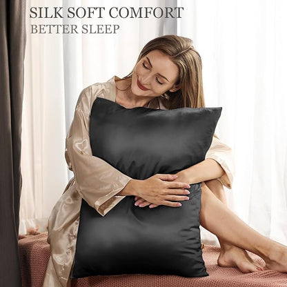 Adubor 100% Silk Pillowcase - Mulberry Silk Pillow Cases, 22 Momme 6A Grade Fibers, Silk Pillow Case for Hair and Skin Health, with Hidden Zipper (King 20''×36'', Black, 1PC)
