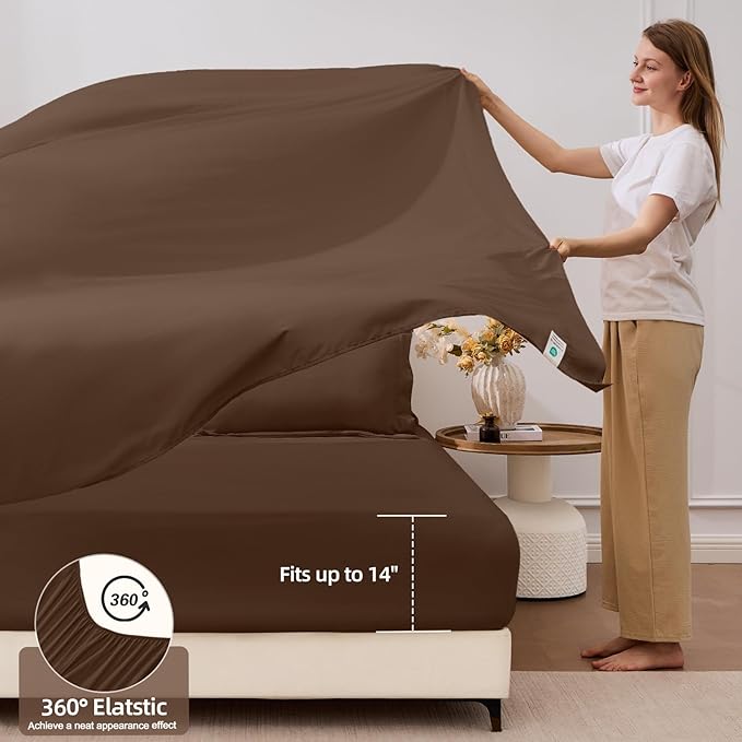 FUANNA 7 Pieces Full Size Comforter Sets, All Season Bedding Sets Full Size, Luxury Soft Bed in a Bag with Comforter, Flat Sheet, Fitted Sheet, Pillowcases & Pillow Shams, Dark Brown