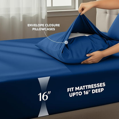 Utopia Bedding King Size Sheet Set – 4 Piece Bed Sheets, Soft and Breathable Microfiber, Includes 1 Fitted Sheet, 1 Flat Sheet and 2 Pillowcases – Oeko Tex (Dusk Blue)