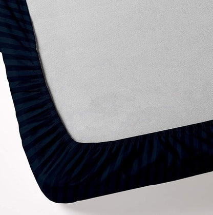 Mattress-Homes 6 Piece Full Sheet Set, Hotel Luxury Collection, 100% Egyptian Cotton, 18 Inch Deep Pocket Fitted Sheet, Soft & Cool, Breathable Bedding with 4 Pillowcases in Navy Blue Stripe