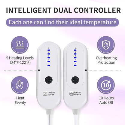ESTINGO Electric Heating Blanket Queen Size, Heated Electric Blanket with 5 Heating Levels & 10 Hours Auto Off, Machine Washable Plush Heated Blanket 84" x 90", Lavender Violet