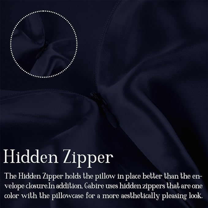 Mulberry Silk Pillow Cases Set of 2, Both Sides Real Silk Pillow Cover for Hair and Skin Cool Pillowcase Organic Silk Pillowcase 2 Pack with Hidden Zipper, Navy Blue, Queen (20"×30")