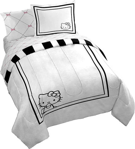 Jay Franco Comforter Set Includes Sheets and Pillow Covers - Soft and Cozy Bed Set for Stylish Room Decor, White - Hello Kity 7 Piece Queen Size Bedding