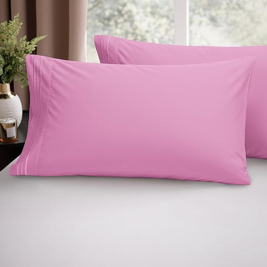 Elegant Comfort Luxury Ultra-Soft 2-Piece Pillowcase Set - 1500 Premium Hotel Quality Microfiber Double Brushed - Wrinkle Resistant, Standard/Queen, Light Pink