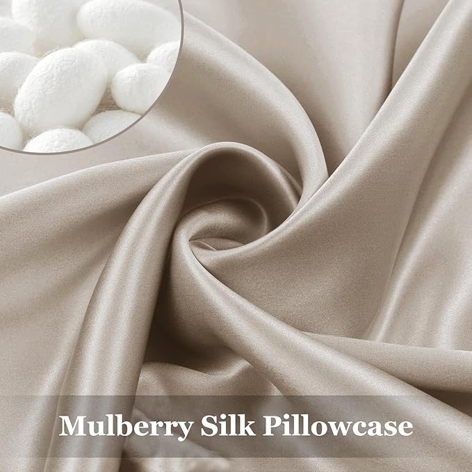 Adubor 100% Silk Pillowcase - Mulberry Silk Pillow Cases, 22 Momme 6A Grade Fibers, Silk Pillow Case for Hair and Skin Health, with Hidden Zipper (Standard 20''×26'', Beige, 1PC)