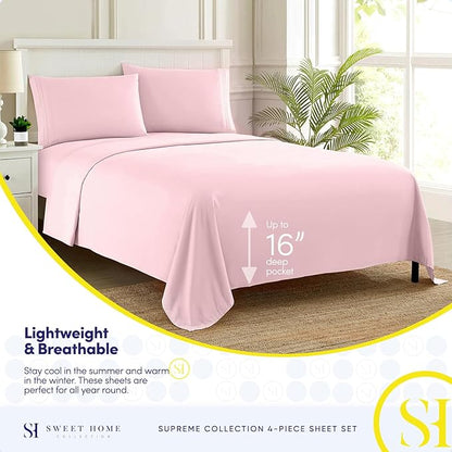 California King Sheet Sets - Breathable Luxury Sheets with Full Elastic & Secure Corner Straps Built In - 1800 Supreme Collection Deep Pocket Bedding Set, Sheet Set, California King, Pale Pink