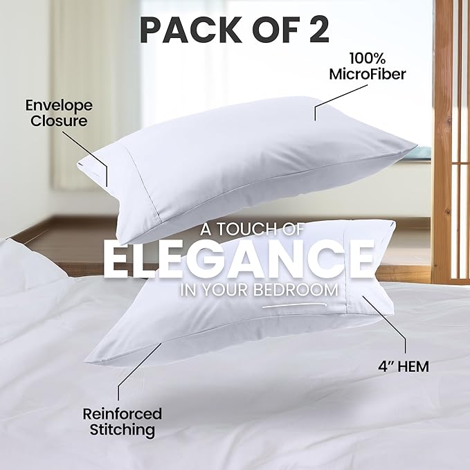 Utopia Bedding Pillow Covers King Standard Size 2-Pack – Soft Brushed Microfiber – Perfect for Hospitals, Hotels, Guest Rooms – Oeko-TEX Certified, 20x36 Inches (White)