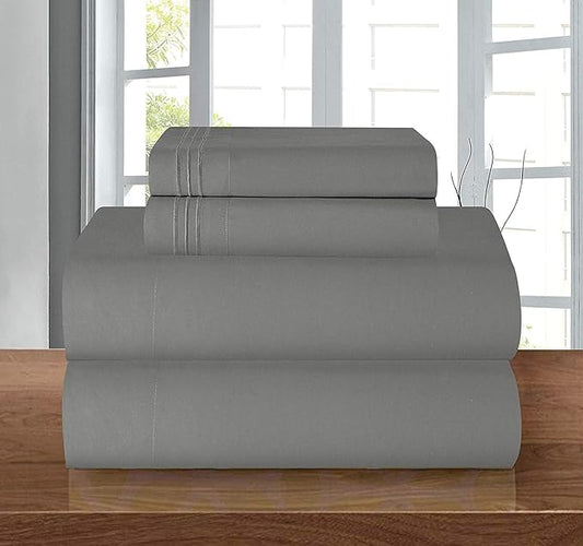 Elegant Comfort Luxury 1500 Premium Hotel Quality Microfiber 4-Piece Sheet Set - Wrinkle Resistant, All Around Elastic Fitted Sheet, Deep Pocket up to 16", RV Short Queen, Gray