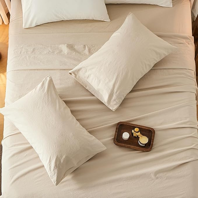 Bedlifes 100% French Flax Linen Sheets Set Queen Size - 6 Piece Extra Deep Pocket 18-24",Soft Breathable Queen Bed Sheets with Temperature Regulating & Moisture-Wicking(Linen