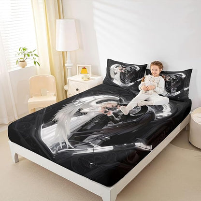 Erosebridal Angel Wings Sheets for Boys Girls Black and White Angel Fitted Sheet,Romance Love Kids Bedding Sets Princess Fairy Style Bed Sets Full 3 Piece