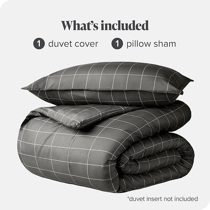 Bare Home Bedding Duvet Cover Extra Long - Premium 1800 Super Soft Collection - Lightweight, Duvet Cover - Soft Textured (Twin/Twin XL, Grid - Grey/White)
