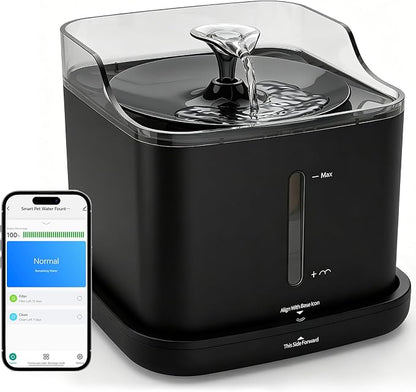 Cat Water Fountain, 2.2L Automatic Pet Water Fountain for Cats and Small Dogs, 2.4GHz WiFi App Control, Rechargeable Motion Sensor, 3 Water Modes, Detachable Tank, Black