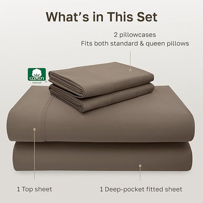 California Design Den 100% Cotton Sheet Set Queen, 600 Thread Count Sateen, Soft, Deep Pocket Cotton Sheets, Queen Sheet Set (Mushroom - Taupe Brown)