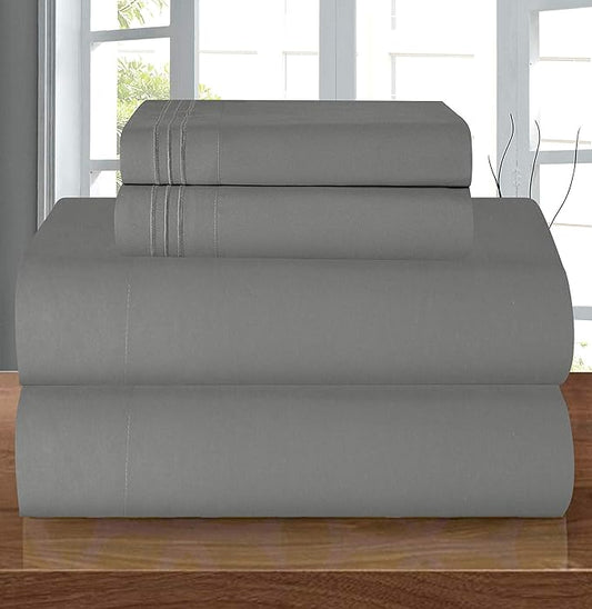 Elegant Comfort Luxury 1500 Premium Hotel Quality Microfiber 4-Piece Sheet Set - Wrinkle Resistant, All Around Elastic Fitted Sheet, Deep Pocket up to 16", Full, Grey