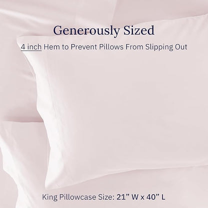 CALIFORNIA DESIGN DEN Luxuriously Soft Hotel Quality 600 Thread Count, 100% Cotton Set of 2 Cases, Crisp & Cool Pillow Case King Size Set of 2, Fits King Pillows (Blush Pink)