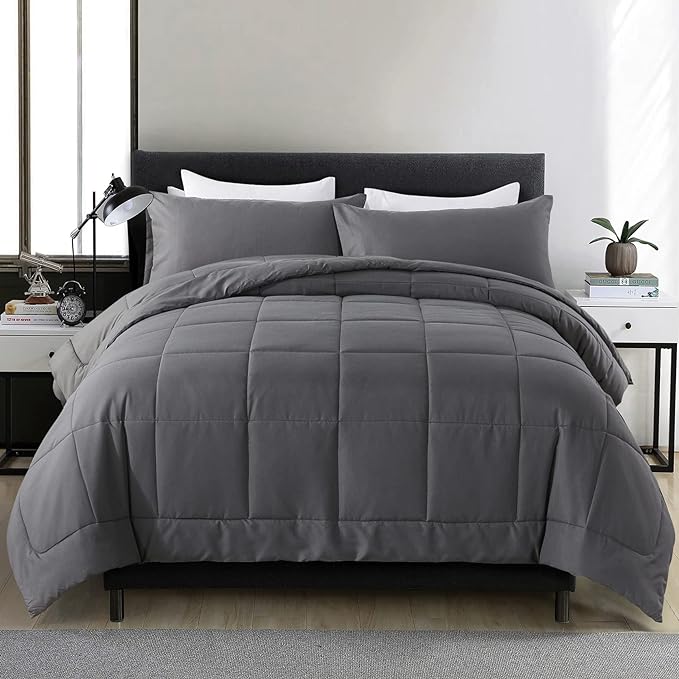 DOWNCOOL Twin Comforter Set -All Season Bedding Comforters Sets with 1 Pillow Case -2 Pieces Bed Set Down Alternative Comforter Set -Grey Twin Bedding Sets(64"x88")