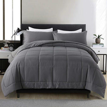 DOWNCOOL Twin Comforter Set -All Season Bedding Comforters Sets with 1 Pillow Case -2 Pieces Bed Set Down Alternative Comforter Set -Grey Twin Bedding Sets(64"x88")