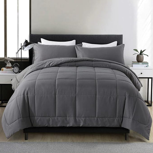 DOWNCOOL Twin Comforter Set -All Season Bedding Comforters Sets with 1 Pillow Case -2 Pieces Bed Set Down Alternative Comforter Set -Grey Twin Bedding Sets(64"x88")
