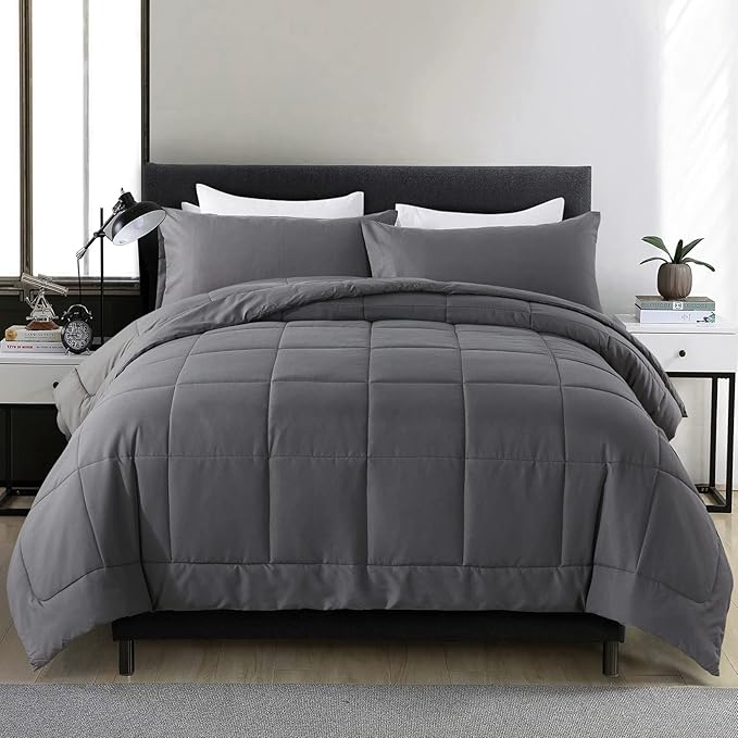 DOWNCOOL Full Size Comforter Sets -All Season Bedding Comforters Sets with 2 Pillow Cases -3 Pieces Bed Set Down Alternative Comforter Set -Grey Bedding Sets Full(82"x86")