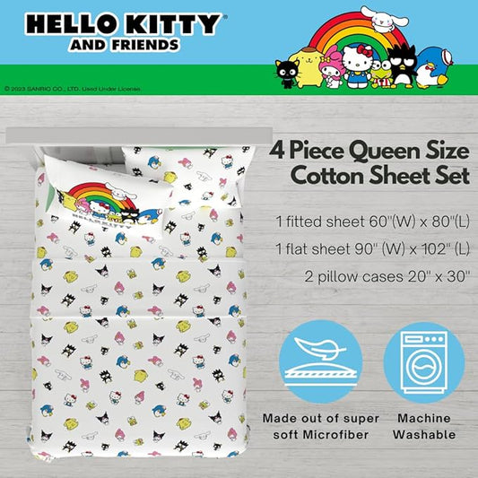 Collectibles Hello Kitty & Friends Bedding Super Soft Cozy Cotton 4 Piece Queen Sheet Set, (Officially Licensed Product) By Franco