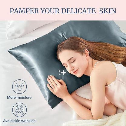 BEDELITE Satin Pillowcase for Hair and Skin, Super Soft Similar to Silk Pillow Cases 4 Pack with Envelope Closure, Cooling Pillowcases for Women Men (20"x36" King Size, Space Grey)
