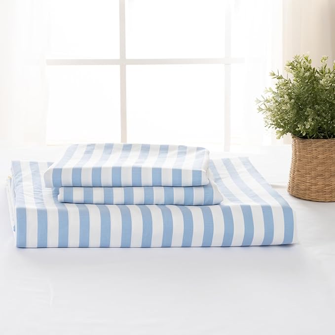 ROSE&RISY Blue Queen Duvet Cover Set, 3 Pieces Soft Bedding Queen Set, Breathable and Cooling,Includes 1 Duvet Cover, 2 Pillow Cases (Blue Stripe, Queen)