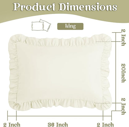 KKJIAF Ruffle Pillow Cases King Size Set of 2, Ruffled Pillow Covers with Envelope Closure, Wrinkle Resistant Ruffled Pillow Shams 20" x 36", Beige