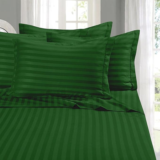 Elegant Comfort Softest and Coziest 6-Piece Sheet Set - 1500 Premium Hotel Quality Microfiber - Deep Pocket, Wrinkle Resistant 6-Piece Damask Stripe Bed Sheet Set, King, Hunter Green