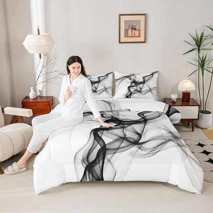 Erosebridal Geometric Quilt Insert Twin Size Ink Line Bedding Set for Minimalists Gradient Stripe Aesthetic White Comforter Warm Soft Comforter Set